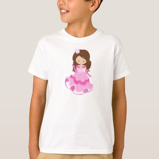 Niedliche Prinzessin, Krone, rosa Kleid, braune Ha T-Shirt (Vorderseite)