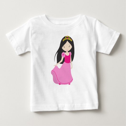 Niedliche Prinzessin, Krone, Schwarzes Haar, rosa Baby T-shirt (Vorderseite)
