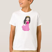 Niedliche Prinzessin, Krone, Schwarzes Haar, rosa T-Shirt (Vorderseite)