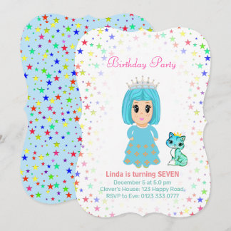 Niedliche Prinzessin mit Kitty Cat 7. Geburtstag Einladung