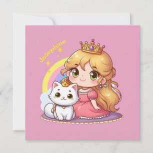 Niedliche Prinzessin mit weißer Katze individuell  Einladung