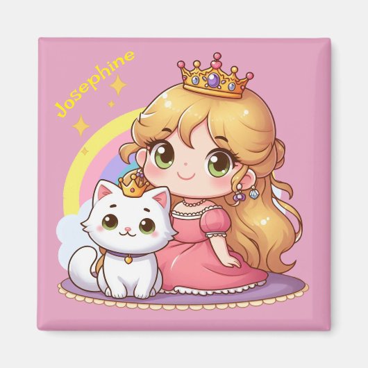 Niedliche Prinzessin mit weißer Katze individuell  Magnet (Vorne)