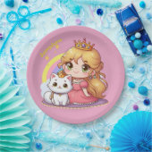 Niedliche Prinzessin mit weißer Katze individuell Pappteller (Party)
