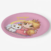 Niedliche Prinzessin mit weißer Katze individuell Pappteller (Schrägansicht)