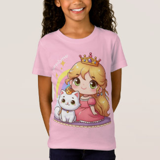 Niedliche Prinzessin mit weißer Katze individuell T-Shirt