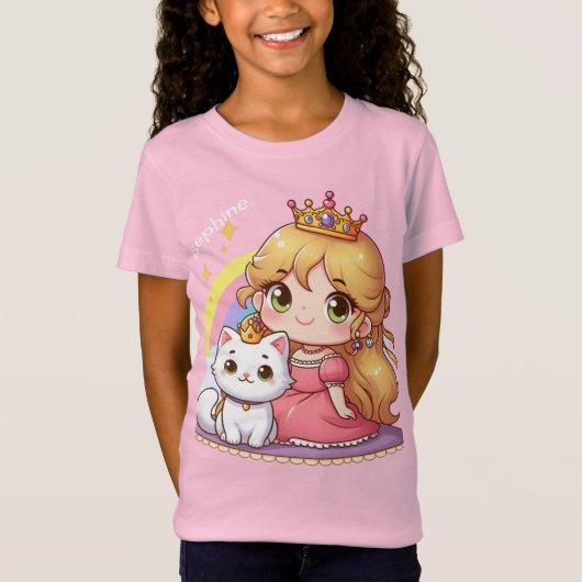 Niedliche Prinzessin mit weißer Katze individuell T-Shirt (Vorderseite)