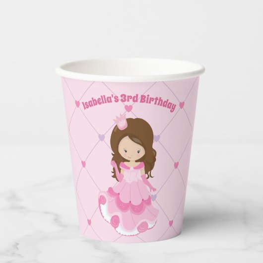 Niedliche Prinzessin Pink Custom Birthday Girl Par Pappbecher (Vorderseite)