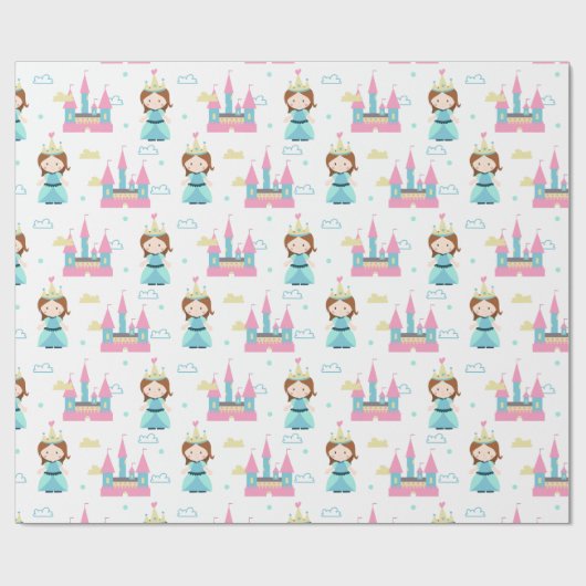 Niedliche Prinzessin und Burg Rosa und Blau Geschenkpapier (Flach)