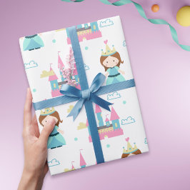 Niedliche Prinzessin und Burg Rosa und Blau Geschenkpapier