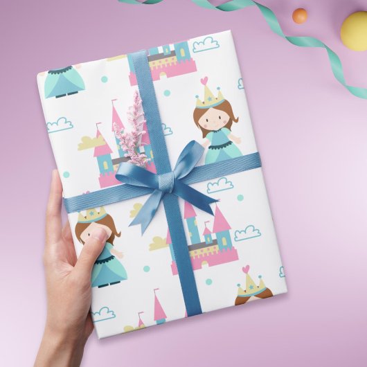 Niedliche Prinzessin und Burg Rosa und Blau Geschenkpapier