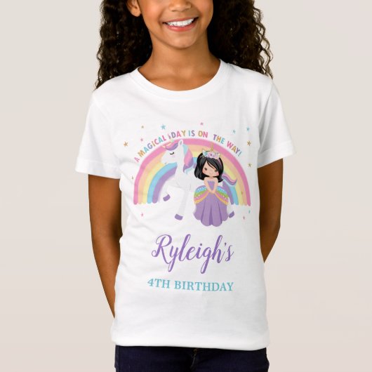 Niedliche Prinzessin und Einhorn-Rainbow-Birthday- T-Shirt (Vorderseite)