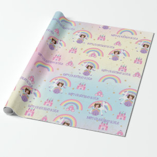Niedliche Prinzessin und Einhorn-Regenbogen Geburt Geschenkpapier