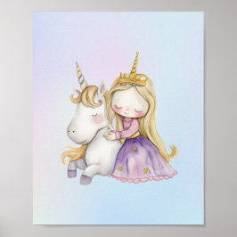 Niedliche Prinzessin Unicorn Aquarellfarbe Poster