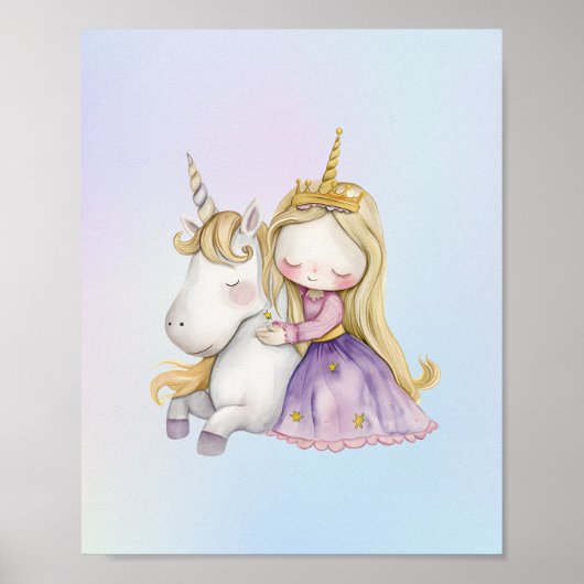 Niedliche Prinzessin Unicorn Aquarellfarbe Poster (Vorne)