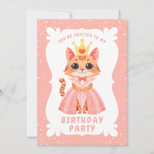 Niedliche Prinzesskatze in rosa Kleid Whimsistisch Einladung (Vorderseite)