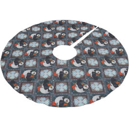 Niedliche PuffBirds Wintermuster Polyester Weihnachtsbaumdecke