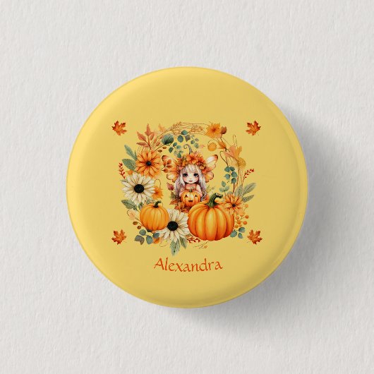 Niedliche Pumpkettenmaus im Herbstkranz Button (Vorderseite)