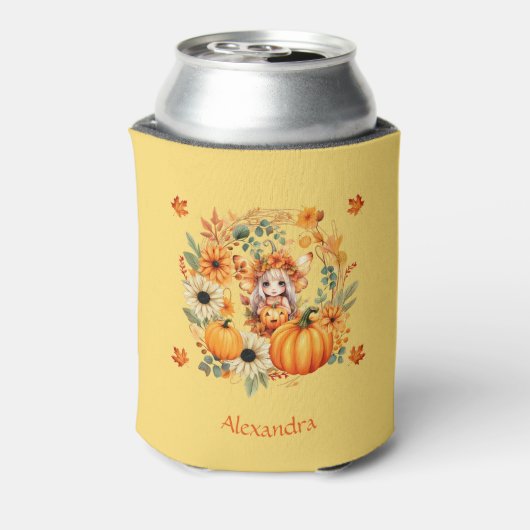 Niedliche Pumpkettenmaus im Herbstkranz Dosenkühler (Kanne Rückseite)