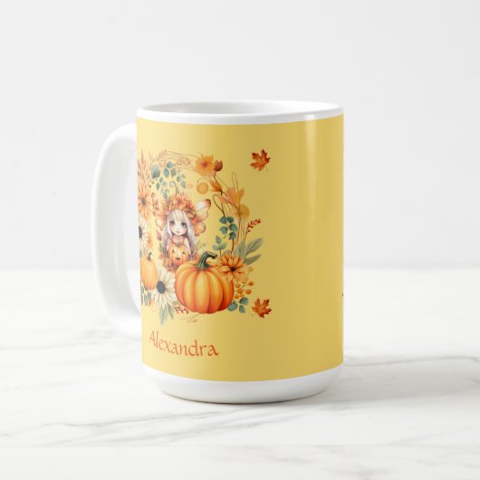Niedliche Pumpkettenmaus im Herbstkranz Kaffeetasse (Vorderseite Links)