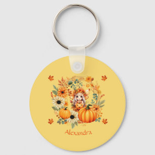 Niedliche Pumpkettenmaus im Herbstkranz Schlüsselanhänger