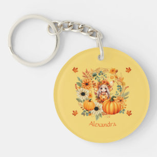 Niedliche Pumpkettenmaus im Herbstkranz Schlüsselanhänger