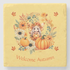 Niedliche Pumpkettenmaus im Herbstkranz Steinuntersetzer