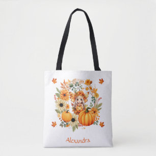 Niedliche Pumpkettenmaus im Herbstkranz Tasche