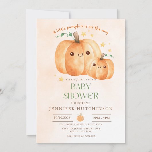 Niedliche Pumpkin auf dem Weg zum Herbst Kinderdus Einladung (Vorderseite)