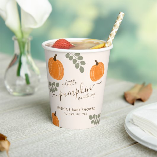 Niedliche Pumpkin Eucalyptus Fall Babydusche Pappbecher (In Situ)