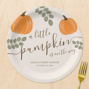 Niedliche Pumpkin Eucalyptus Fall Babydusche Pappteller