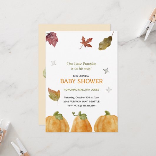 Niedliche Pumpkin Fall Baby Dusche Einladung (Vorderseite/Rückseite Beispiel)