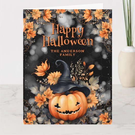 Niedliche Pumpkin Ghost Floral Happy Halloween Car Karte (Vorderseite)