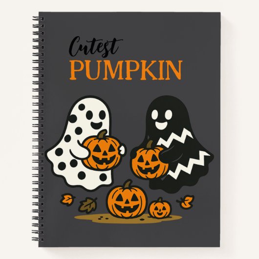 Niedliche Pumpkin Ghosts - Gray Spiral Notebook Notizblock (Vorderseite)