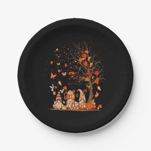 Niedliche Pumpkin Gnomes Herbstbaum Herbstlaube Pappteller (Vorderseite)