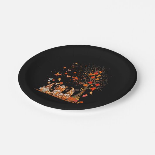 Niedliche Pumpkin Gnomes Herbstbaum Herbstlaube Pappteller (Schrägansicht)