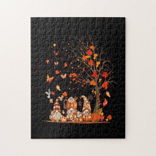 Niedliche Pumpkin Gnomes Herbstbaum Herbstlaube Puzzle (Vertikal)