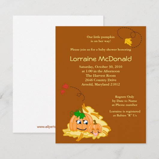 Niedliche Pumpkin Herbst Herbstdusche Einladung (Vorne/Hinten)