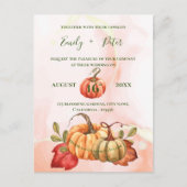 Niedliche Pumpkin Herbstleaves Monogramm-Hochzeit  Einladungspostkarte (Vorderseite)
