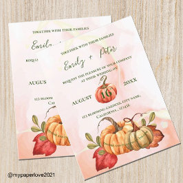 Niedliche Pumpkin Herbstleaves Monogramm-Hochzeit  Einladungspostkarte
