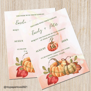 Niedliche Pumpkin Herbstleaves Monogramm-Hochzeit  Einladungspostkarte