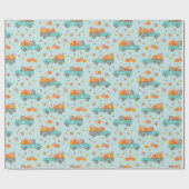 Niedliche Pumpkin Patch Trucks mit Tieren hellblau Geschenkpapier (Flach)