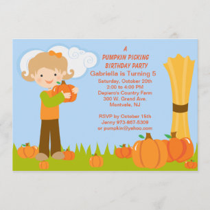Niedliche Pumpkin Picking Geburtstagsparty Einladu Einladung