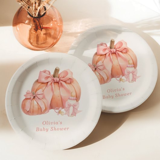 Niedliche Pumpkin Pink Bow Babydusche Pappteller