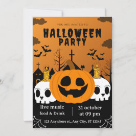 Niedliche Pumpkin Skeleton Halloween-Party Einladu Einladung