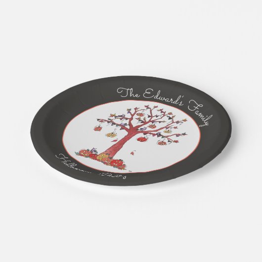 Niedliche Pumpkin Tree Party Papierplatte Pappteller (Schrägansicht)