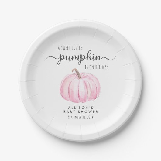 Niedliche Pumpkin Watercolor Girl Babydusche Pappteller (Vorderseite)