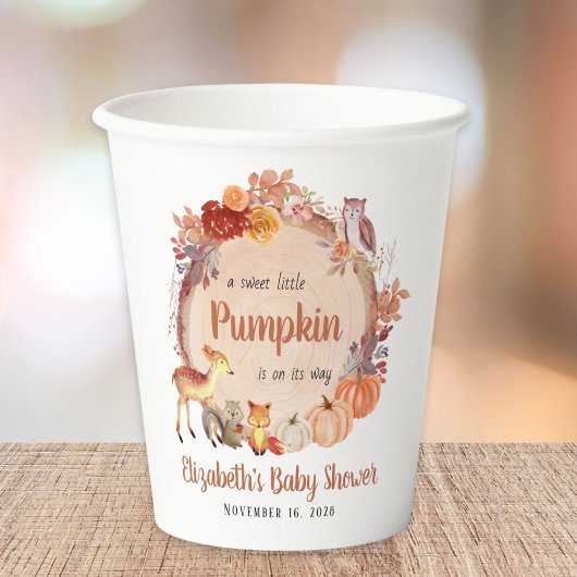 Niedliche Pumpkin Woodland Animals Kinderdusche Pappbecher