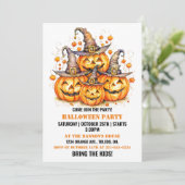 Niedliche Pumpkins Glückliche Halloween-Party Einl Einladung (Stehend Vorderseite)