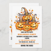 Niedliche Pumpkins Glückliche Halloween-Party Einl Einladung (Vorne/Hinten)