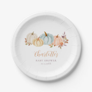 Niedliche Pumpkins Herbstflora Babydusche Pappteller